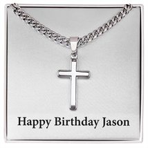 Happy Birthday Jason - Stainless Steel Cuban Link Chain Cross Necklace Personali - £55.91 GBP