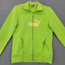 Puma Women Jacket Size M Green Lime Preppy Glitter Logo Fleece Long Slee... - £9.90 GBP