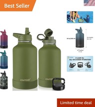 64 oz Insulated Stainless Steel Water Bottle - Army Green, Leakproof Design - $52.50