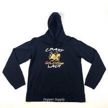 Port &amp; Company Pullover Hoodie Medium Pockets Crazy Gold Fish Lady Black - $18.99