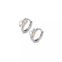 Anyco Fashion Earrings Sterling Silver Trendy Statement Natural Pearl Circle - £16.98 GBP