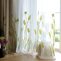 Melodieux Wheat Embroidery Sheer Curtain for Patio Door Living Room Wide Window  - £43.99 GBP