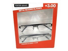 Foster Grant +3.00 Metal Reading Glasses 2-Pack UVA-UVB Lens Protection - £15.57 GBP