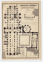 1906 Original Antique Plan Of Worcester Cathedral / England - £21.25 GBP