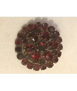 Antique Czech Bohemian Garnet old rose brass circle round pin brooch &quot;C&quot;... - £79.12 GBP