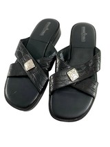 Minnetonka Womens Slides Size 8 Black Leather Slip On Sandals Buckles - £14.80 GBP