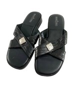 Minnetonka Womens Slides Size 8 Black Leather Slip On Sandals Buckles - £14.80 GBP