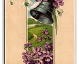 Violet Blossoms Country Road Scene Bell Happy New Year Embossed DB Postc... - $3.91