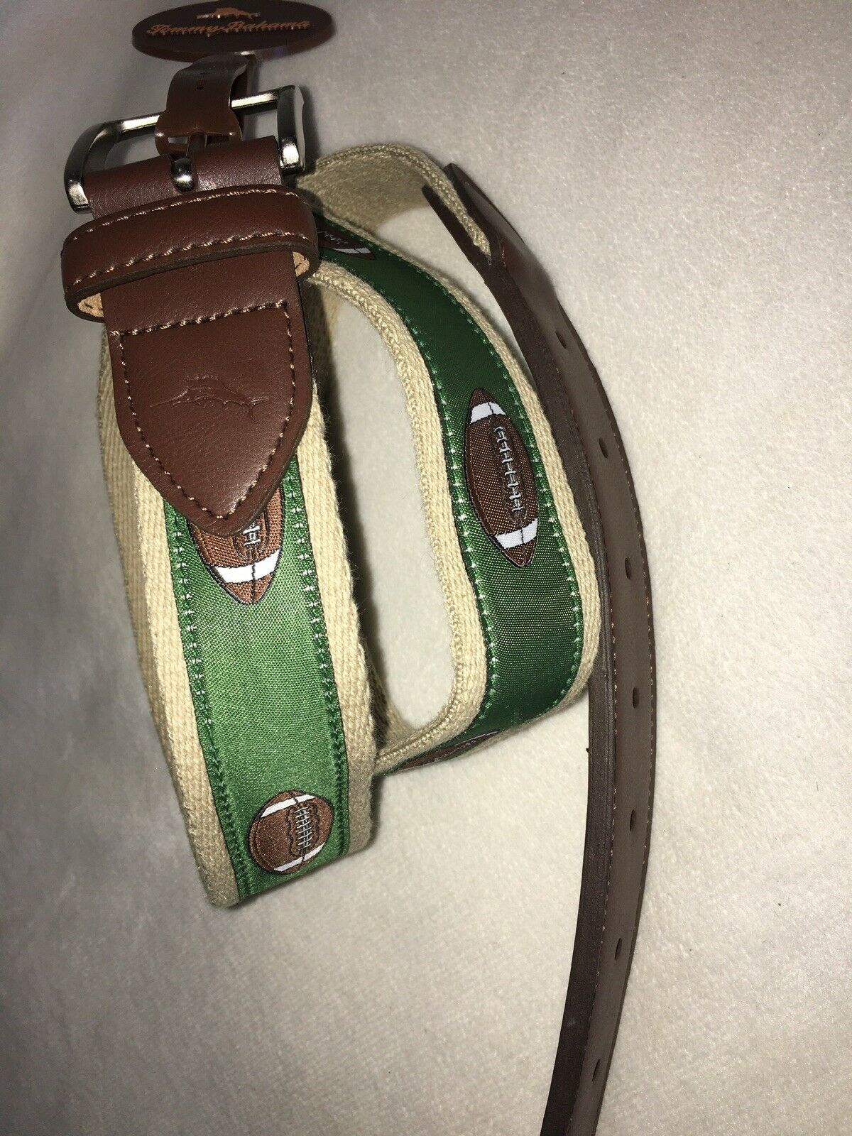 TOMMY BAHAMA mens Belt Khaki Football Belt Casual Belt Size Small 30-32 NEW - $58.00