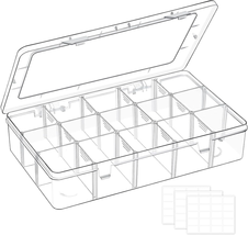 15 Grids Large Plastic Organizer Box with Adjustable Dividers, Clear Cra... - $13.16