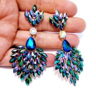 Color-shift Drop Earrings, Bridesmaid Rhinestone Earrings, 3.2 Inch Crystal Jewe - £33.23 GBP