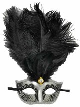 Black Gold Silver Venetian Mask Feather Masquerade Mardi Gras Paper Mache - £15.86 GBP