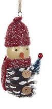 Kurt Adler Pine Cone Snowman w/RED Stocking Hat &amp; Scarf Christmas Ornament - £10.25 GBP