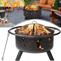 30&#39;&#39; Outdoor Fire Pit Wood Burning Steel Stove Backyard BBQ Grill Bowl with Mesh - £199.74 GBP