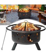 30'' Outdoor Fire Pit Wood Burning Steel Stove Backyard BBQ Grill Bowl with Mesh - £195.69 GBP