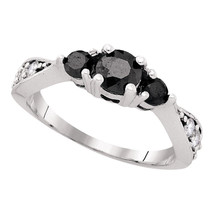 10k White Gold Round Black Diamond 3-stone Bridal Wedding Engagement Ring 1.00 - £402.13 GBP