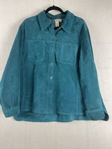 Coldwater Creek Jacket Women 2XL Teal Green Leather Suede Button Up Shirt - £13.03 GBP