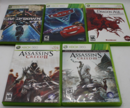Xbox 360 Lot of 5 Games: Assassins Creed II &amp; III, Cars 2, Dragon Age Aw... - $16.89