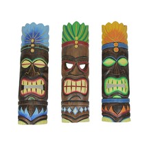 Set of 3 Brightly Painted Hand Carved Elemental Tiki Style Wall Masks 20 Inches - £49.71 GBP