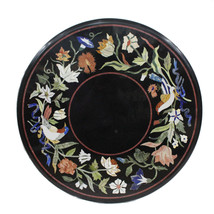 24&quot; Black Marble Coffee Table Top Marquetry Inlay Floral Christmas Gift Decor - £594.75 GBP