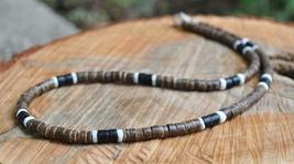 Hawaiian Surfer Brown and Black Coconut Shell Tropical Necklace - $13.00