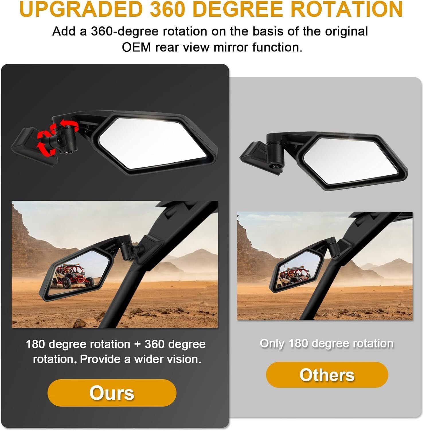 PSLER Maverick X3 UTV Side Mirrors Rear View Racing Mirrors Upgraded 360 Degree Item image 5