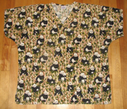 Panda Bear With Bamboo Pattern Nurses Scrub Top Size M - £11.66 GBP