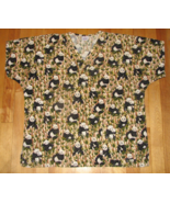 Panda Bear With Bamboo Pattern Nurses Scrub Top Size M - $14.83