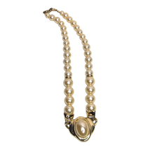 Vtg Napier Faux Pearl Bead Oval Cabochon Gold Tone Necklace 16in Jewelry - $24.70