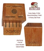 Cutco Galley 10 Slot Wood Knife Block 1744R Honey Oak Finish plus Utensil Block - £23.55 GBP