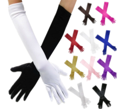 22&quot; Long Black White Gloves Satin Finger Mittens Women&#39;s Evening Gloves-2 pairs - £8.83 GBP