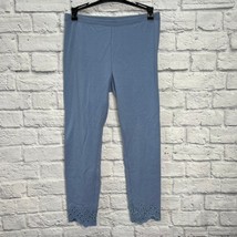 HUE Black Out Embroidered Floral Hem Cotton Skimmer Leggings Size XS Blu... - $22.72