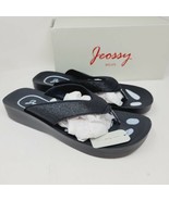Jeossy Milan Women&#39;s Metallic Black Thong Platform Sandals Size 10 To 10.5 - £22.08 GBP