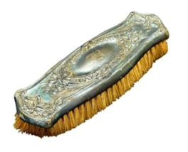 Clothes Vanity Brush Repousse Silverplate Florals Monogrammed Antique 7.... - $12.49