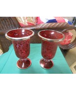 Beautiful Art Glass  Pair  RUBY RED VASES   with Embossed Design - £38.78 GBP
