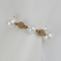 Vintage ANNE KLIEN Gold Tone Bead Faux Pearl Knot Chunky Bracelet Lion L... - $20.56