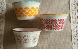 Pioneer Woman ~ Set of Three (3) Ramekin Cups ~ Flea Market Pattern ~ Stoneware - £17.55 GBP
