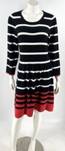 Sandra Darren Sweater Dress Size Large Black White Red Striped 3/4 Sleeve - £19.46 GBP