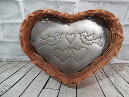 Splint Oak Heart Basket North Carolina Tin Punch birds hearts primitive ... - $20.78