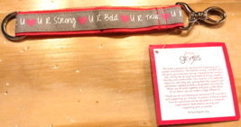 Thirty One Gives URU Fabric Wristlet Key Fob Pink Grey Hearts NWT Valent... - £16.00 GBP