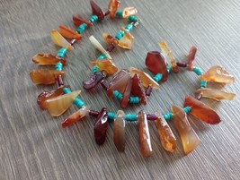 Southwestern 925 Sterling Silver Turquoise And Carnelian Stone 16&quot; Neckl... - $79.99