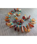 Southwestern 925 Sterling Silver Turquoise And Carnelian Stone 16" Necklace  - $79.99