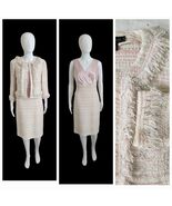 St. John Padmesh Pastel Pink Tweed Knit Fringe Jacket &amp; Dress Set 8 - $1,039.50