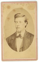 CIRCA 1880&#39;S Named CDV Handsome Young Man Chin Beard Suit M. Harris Fremont OH - £9.54 GBP