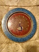 Charming 9.5in Brass Wall Plate Decor With Enamelled Colorful Peacock - £28.14 GBP