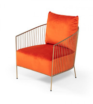 27 Inch Orange Velvet And Gold Solid Color Arm Chair - €772,30 EUR