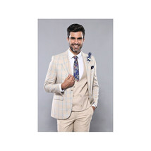 Men 3pc European Vested Suit WESSI by J.VALINTIN Extra Slim Fit JV31 Beige plaid image 8