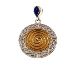 Solid 925 Sterling Silver, Gold &amp; Lapis Celtic Ancestral Wisdom Spell Pendant - £117.99 GBP