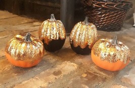 Bethany Lowe Halloween Fall S/4 &quot;Ombre Black &amp; Orange Glitter Pumpkins&quot; - £26.69 GBP