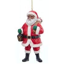 African American Santa Claus Holding Lantern Christmas Tree Ornament - $19.98
